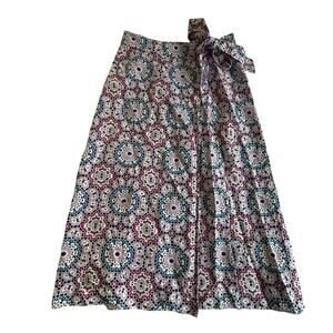 Boho Mosaic Wrap Skirt LOFT Floral Print Tie Waist Cotton Size M